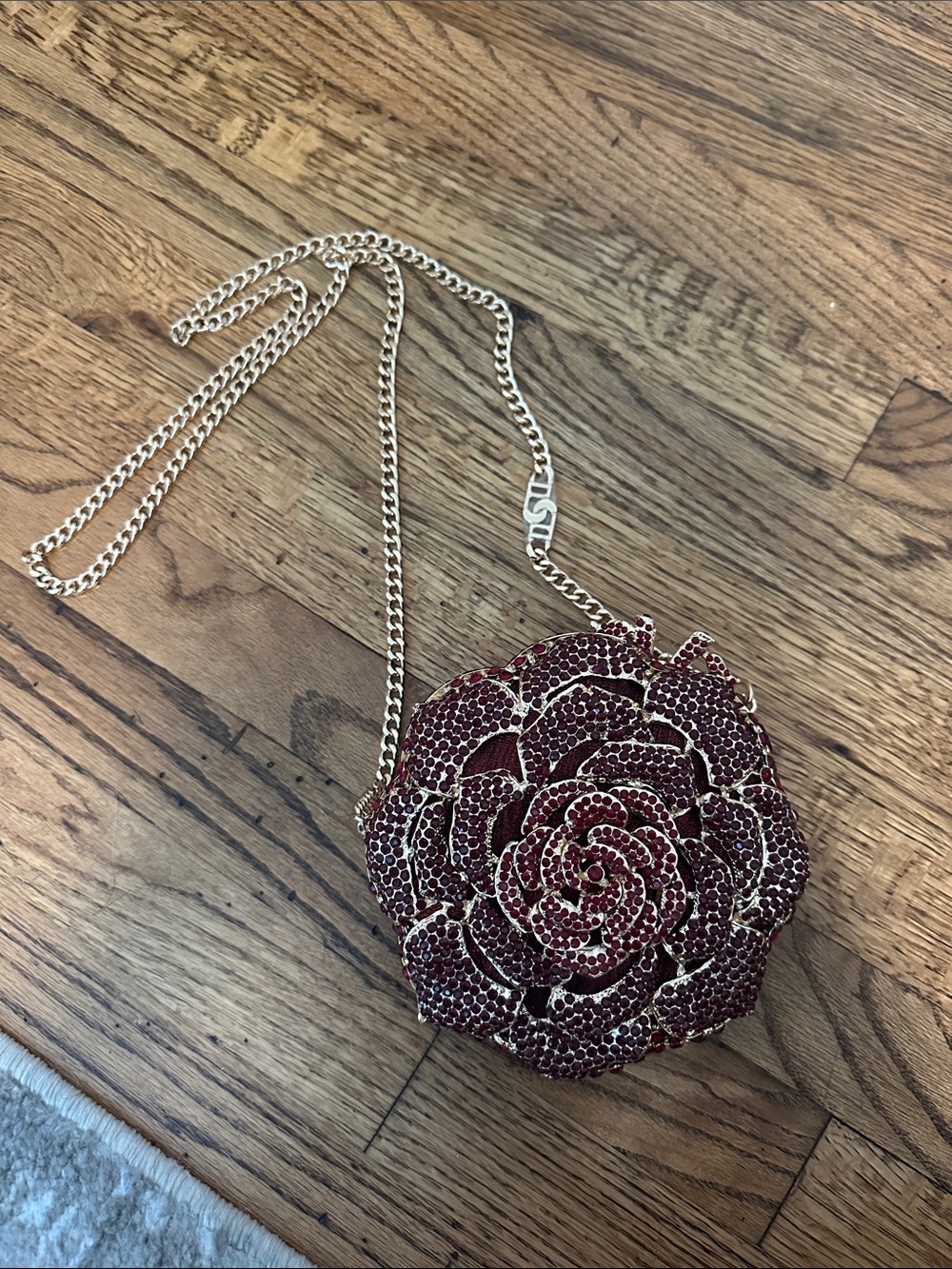 Dune London Gold Chain Red Crystal Rose Evening Crossbody Bag